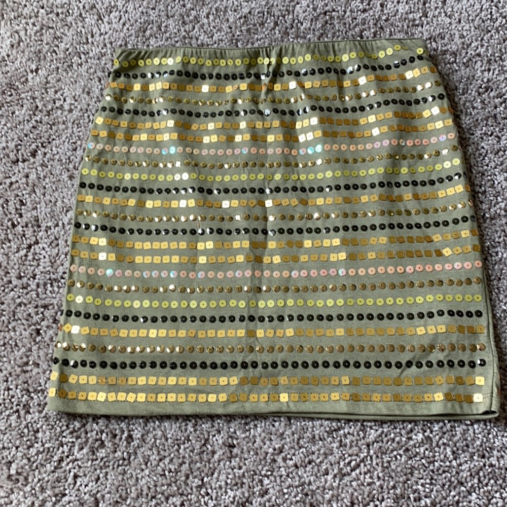 olive green skirt with sequin pattern
